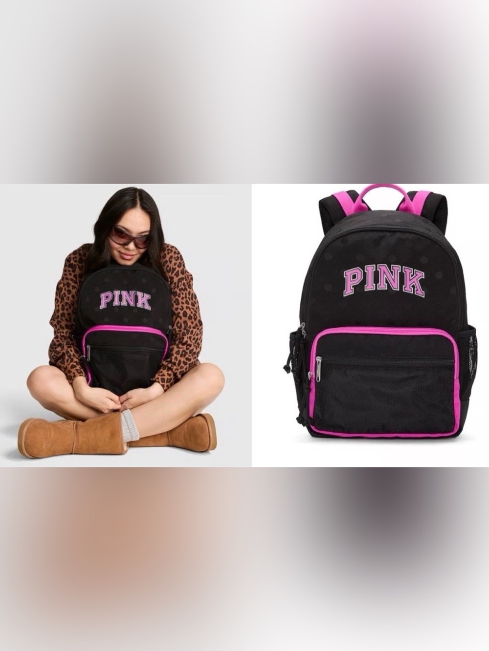 NWT Victoria’s Secret PINK Campus 18 Liters Black Pink Fire Backpack Logo School
